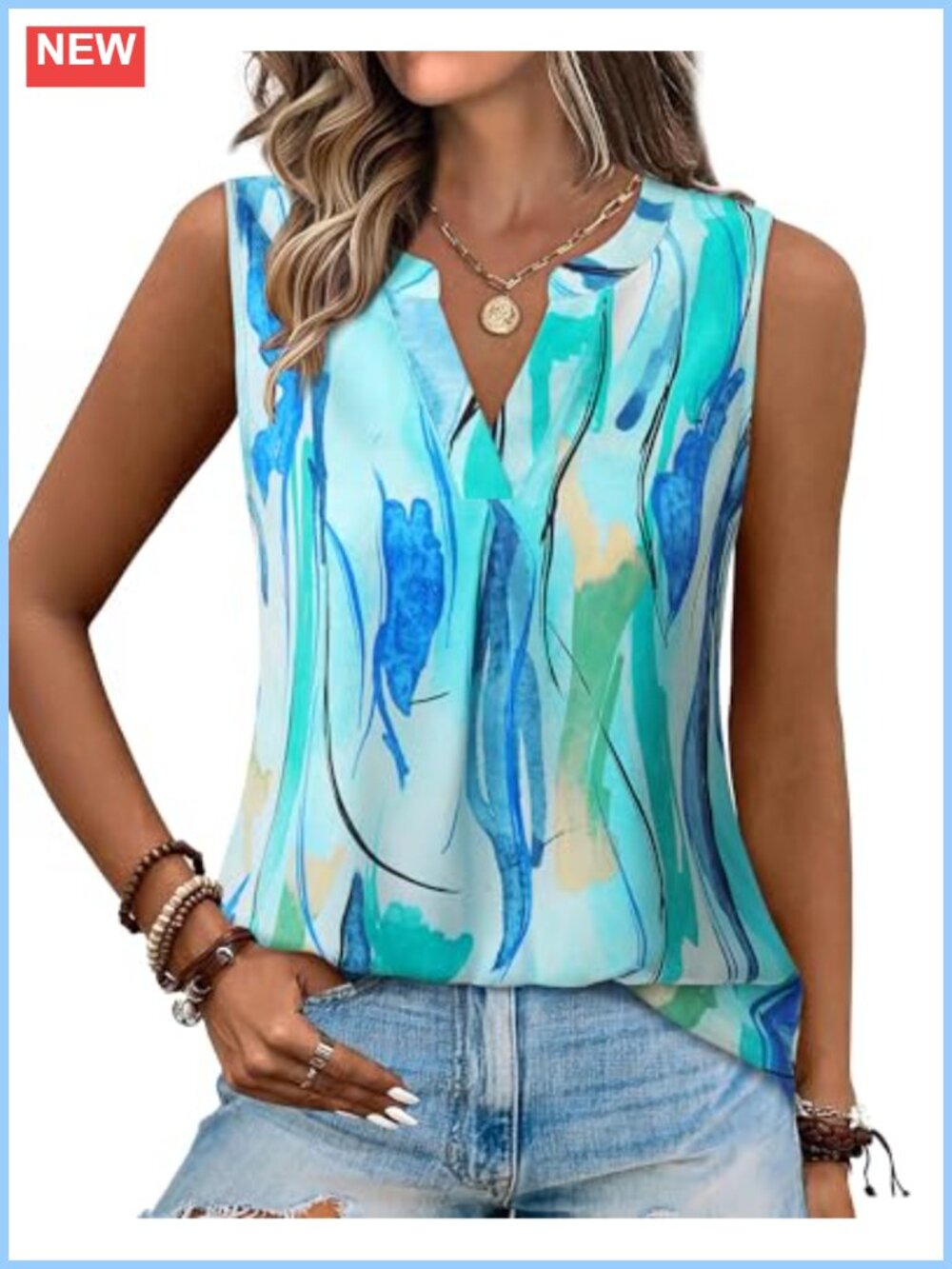 Gaharu Women's Summer Tank Blouse Casual V Neck Sleeveless Tunic Top Shirt